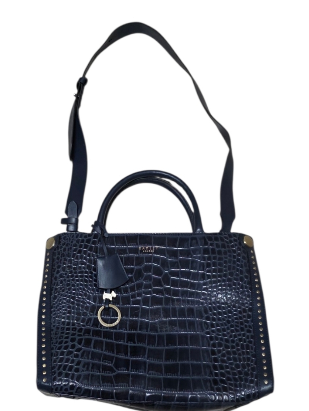 Radley London Navy Leather Embossed Faux Crocodile Riveted Tote Bag